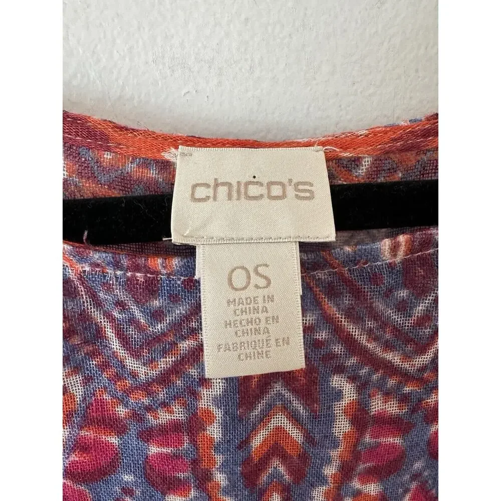 Chico's Phoebe Poncho Linen Semi Sheer Beaded Fringe Southwestern Cowgirl Sz OS - Picture 6 of 7